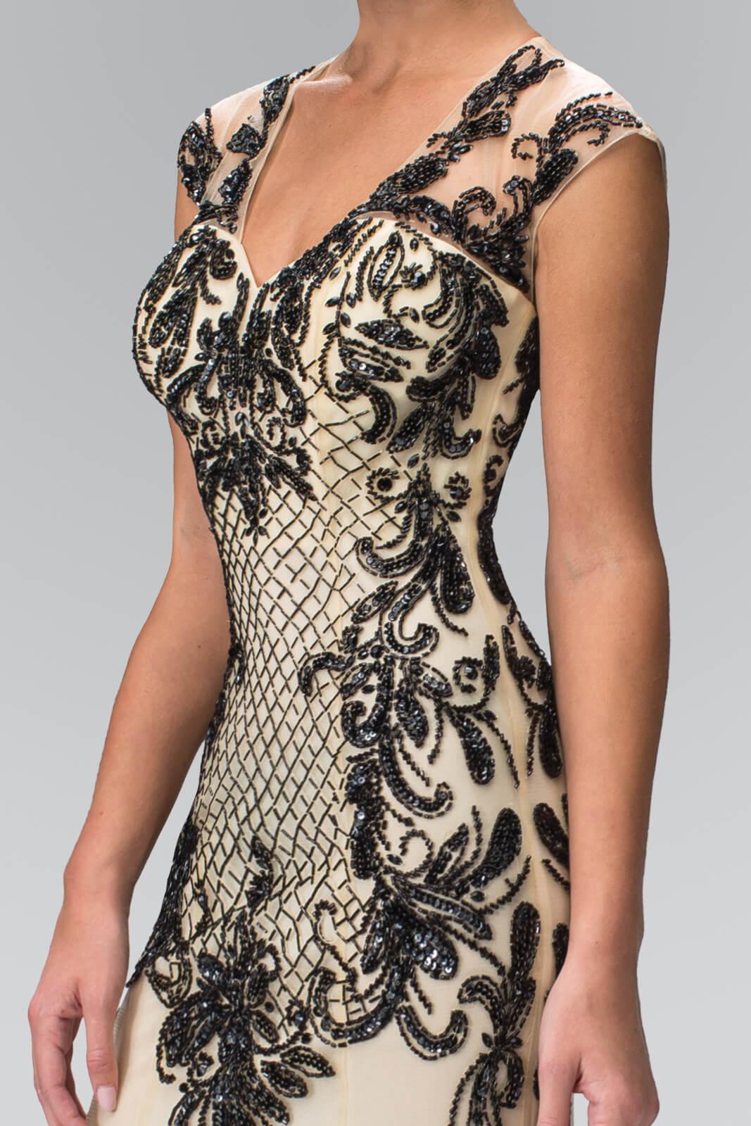 Prom Long Cap Sleeve V-Neckline Formal Dress evening Gown