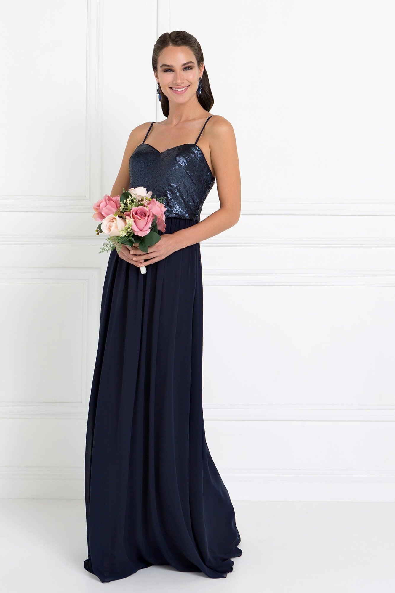 GLS Navy Chiffon Spaghetti Strap Evening Dress - Full Length A-Line Prom Dress - Size L GLS Navy Chiffon Spaghetti Strap Evening Dress - Full Length A-Line Prom Dress - Size L