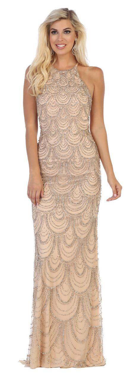 Prom Long Dress Beaded Halter Evening Gown Formal - The Dress Outlet May Queen