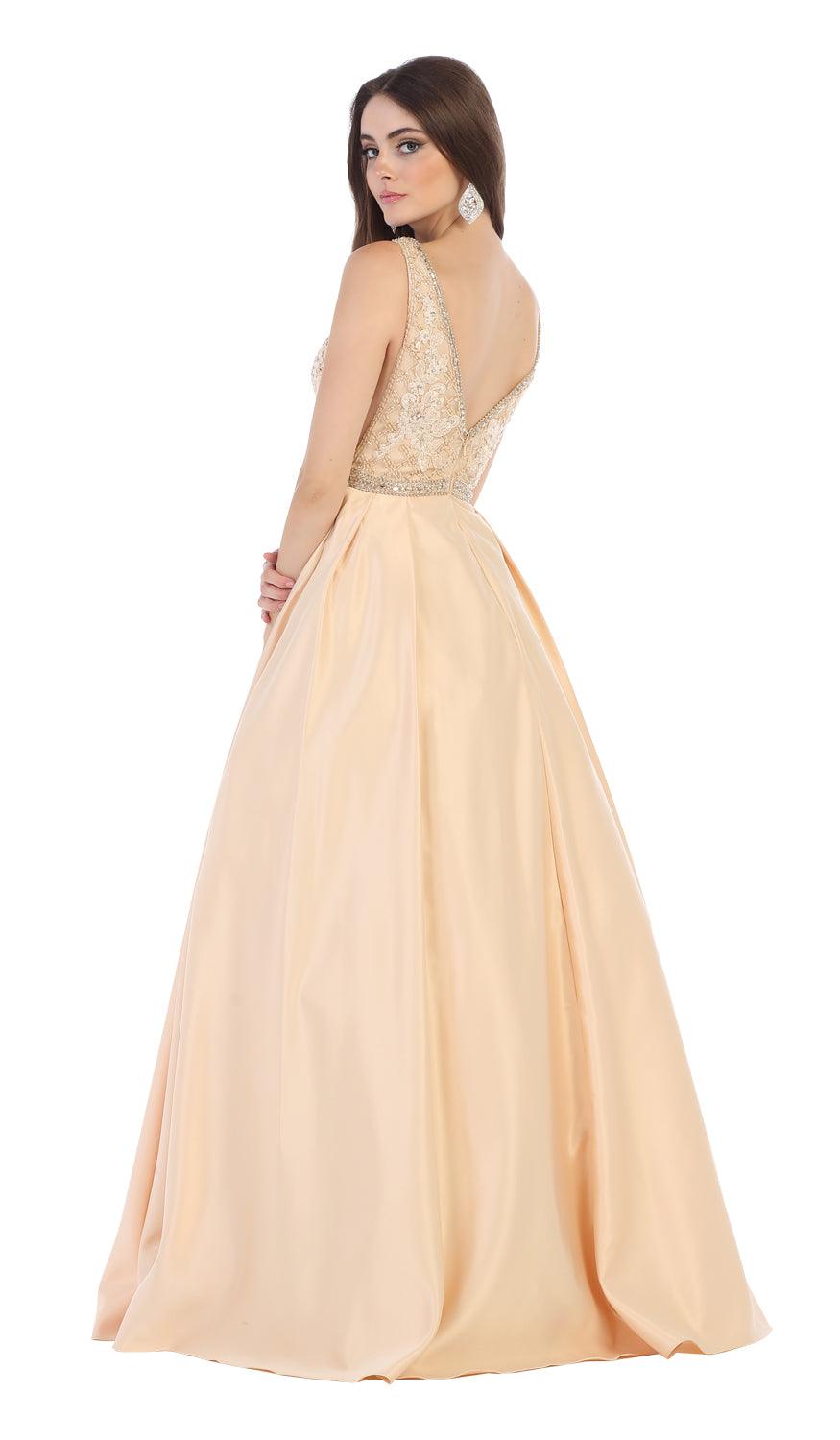 Prom Long Dress Formal Ball Gown with Pockets - The Dress Outlet May Queen