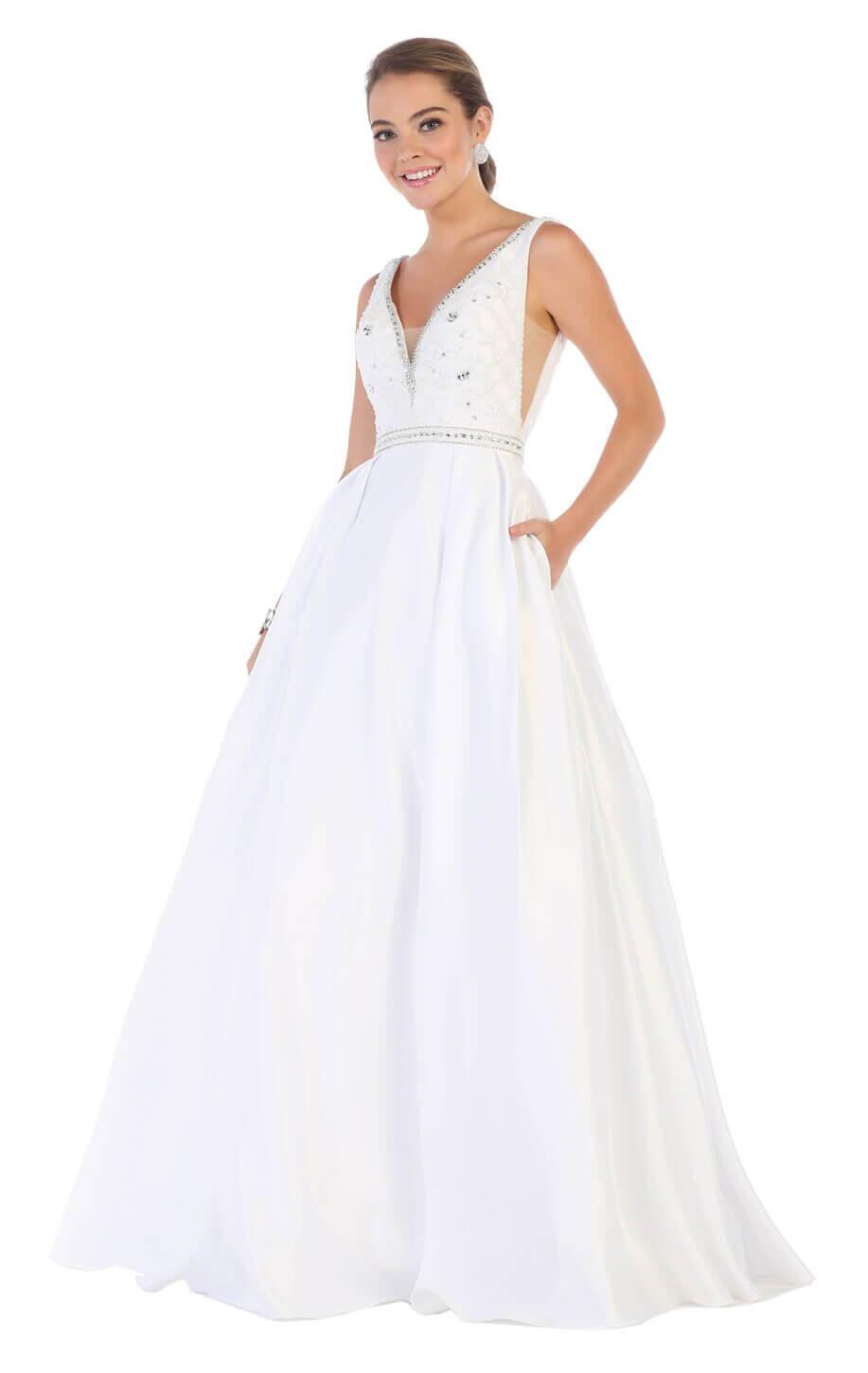 Prom Long Dress Formal Ball Gown with Pockets - The Dress Outlet May Queen