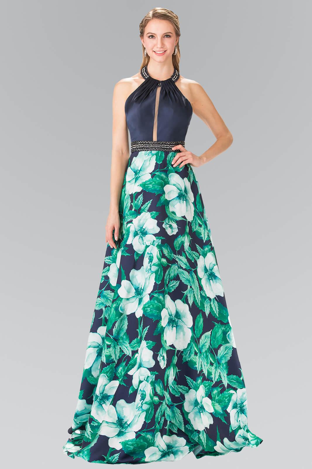 Prom Long Dress Halter Floral Formal Gown - The Dress Outlet Elizabeth K