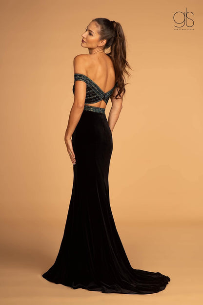 Prom Long Dress Off the Shoulder Velvet Evening Gown - The Dress Outlet Elizabeth K