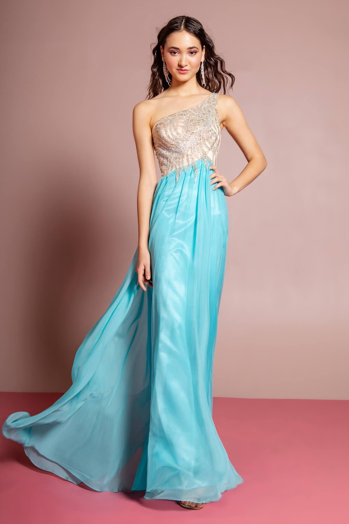 Prom Long Dress One Shoulder Chiffon Gown - The Dress Outlet Elizabeth K