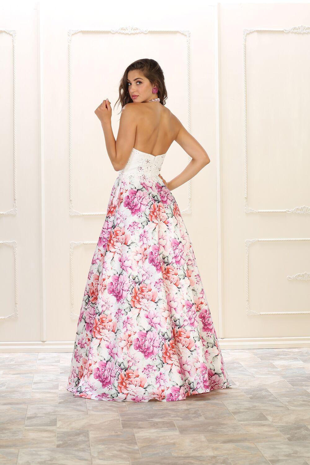 Prom Long Floral Print Dress Formal Gown - The Dress Outlet May Queen