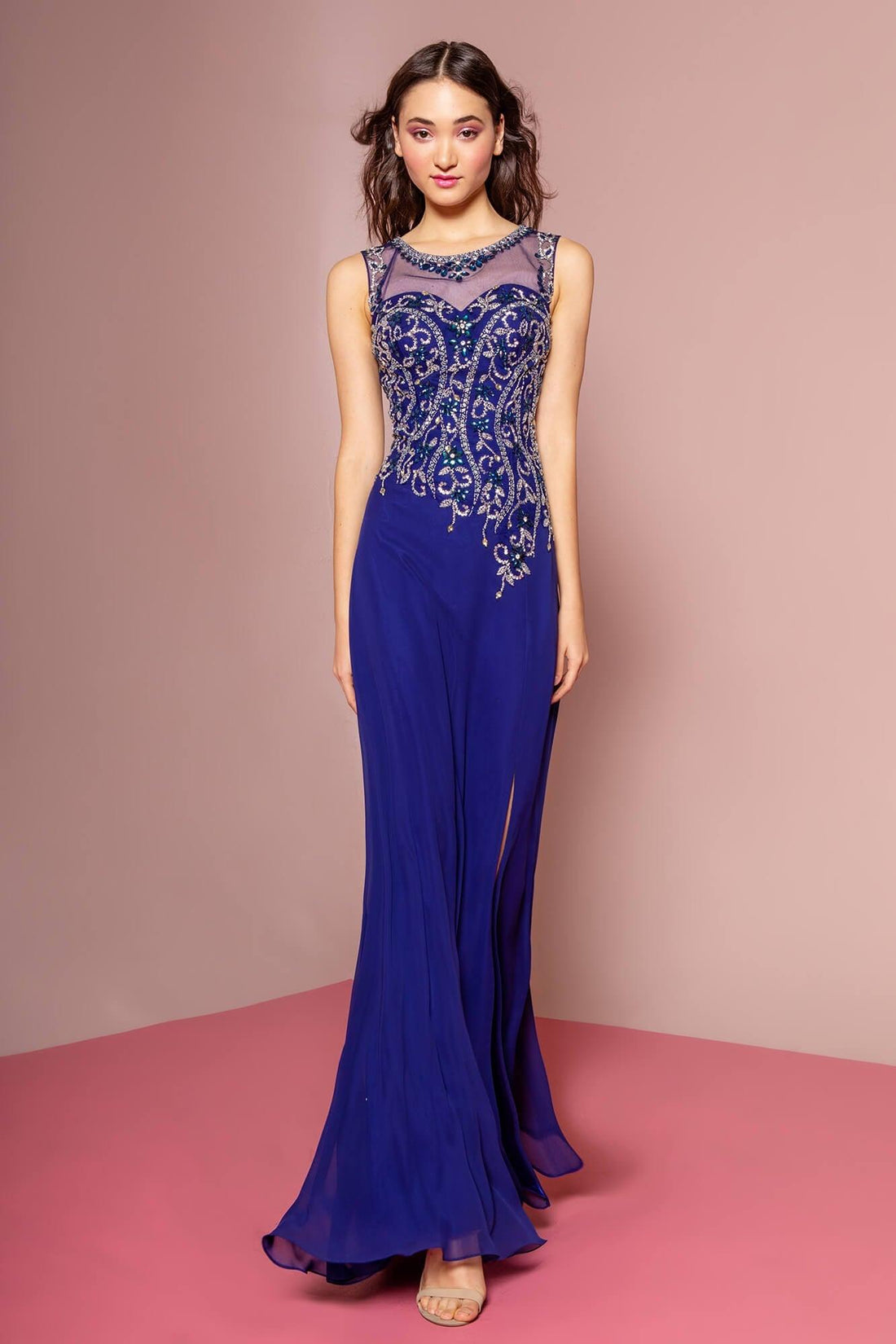 Coral Prom Long Formal Beaded Chiffon Evening Dress | DressOutlet for $181.99 – The Dress Outlet