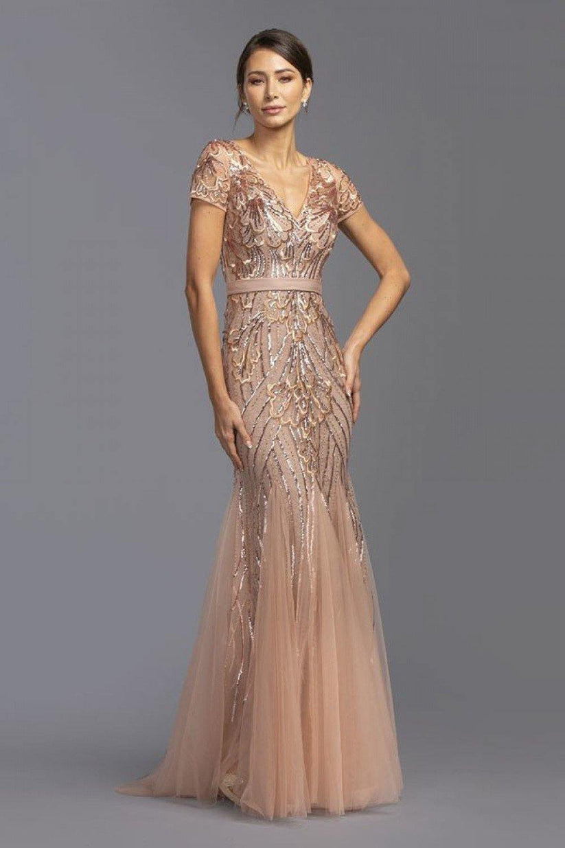 Taupe Straps V-Neck Long Formal Dresses main image 1