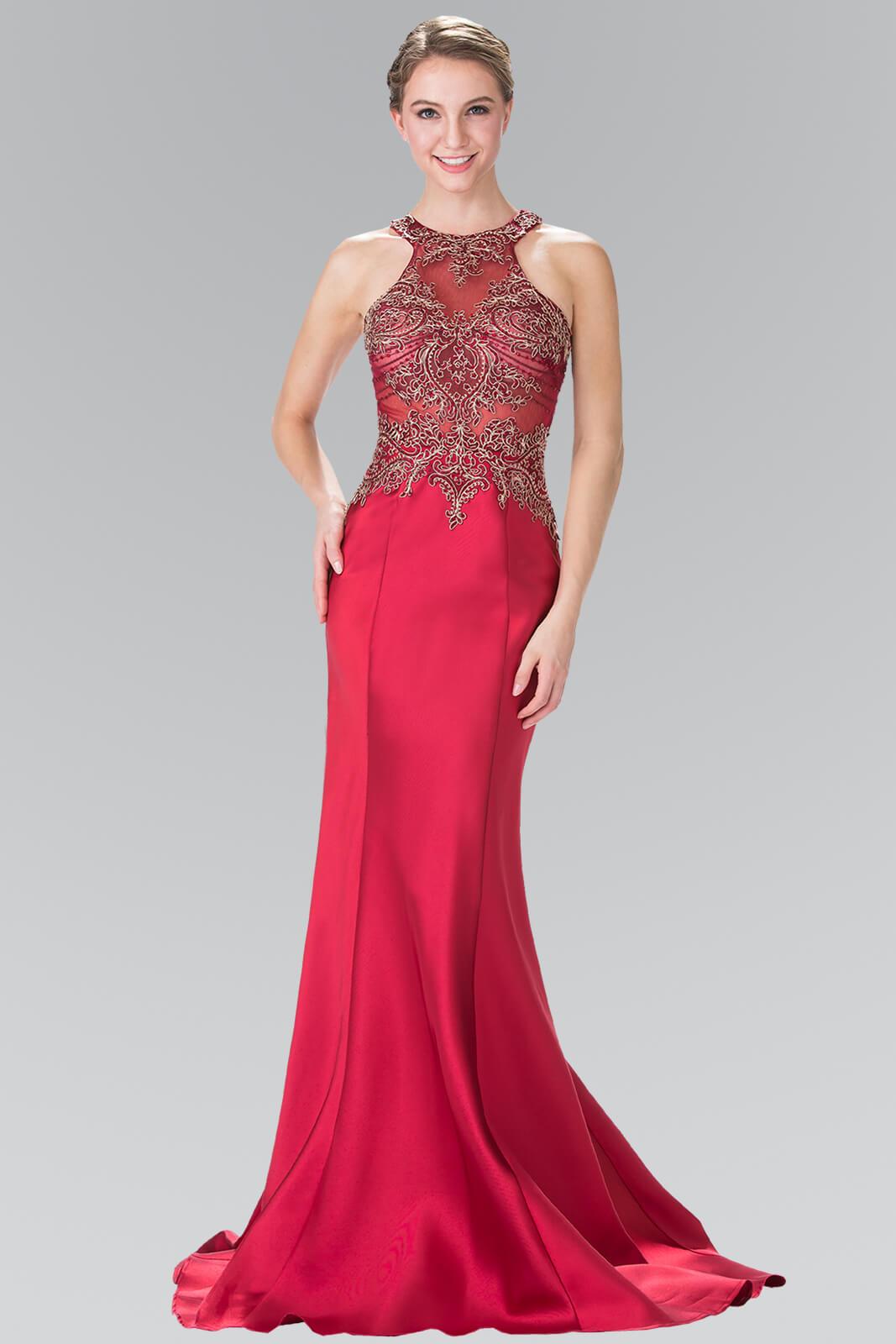 GLS Burgundy Prom Long Formal Dress - XS - High Neck Halter with Embellished Sheer Bodice GLS Burgundy Prom Long Formal Dress - XS - High Neck Halter with Embellished Sheer Bodice