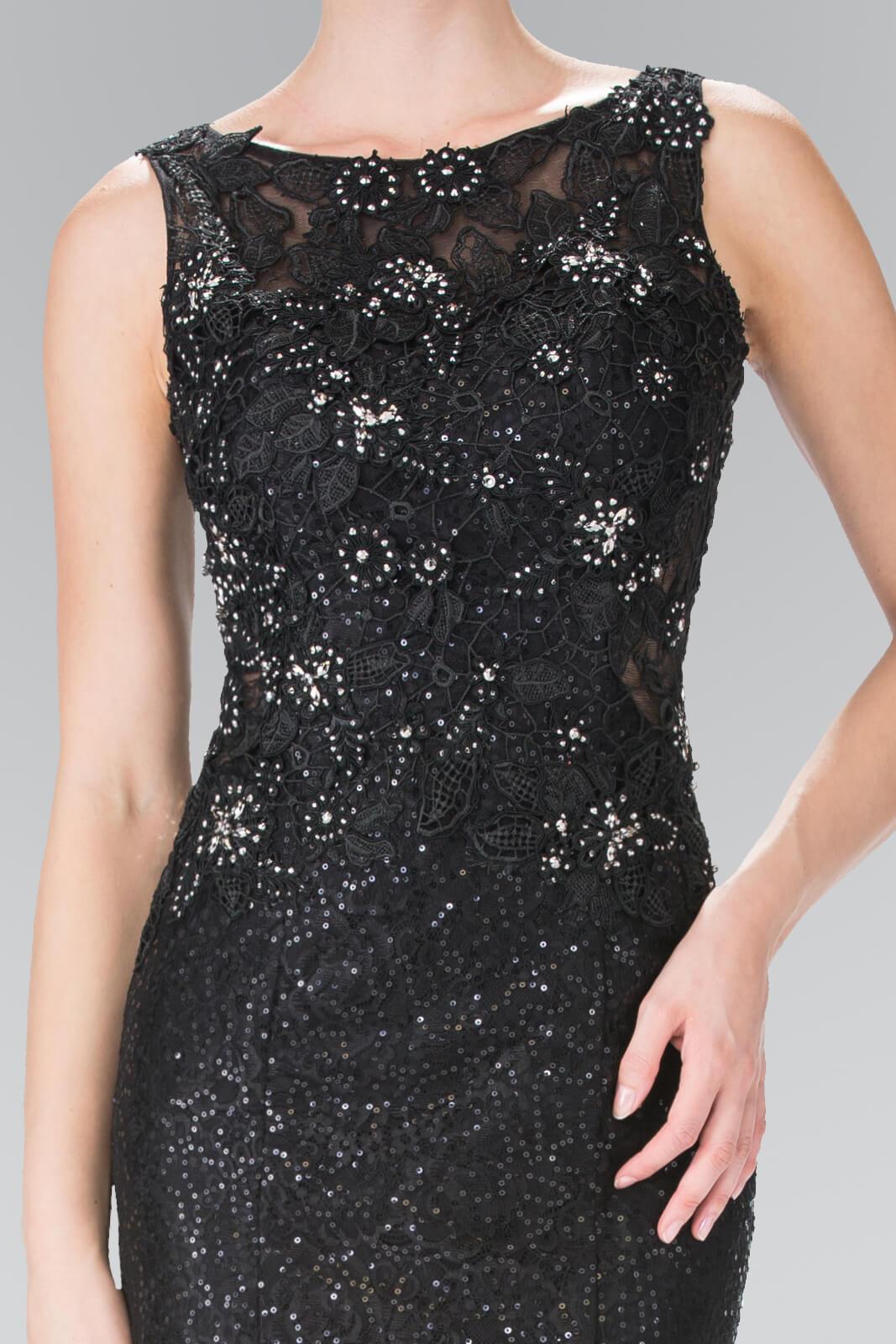Prom Long Formal Dress Sequined Black Evening Gown - The Dress Outlet Elizabeth K