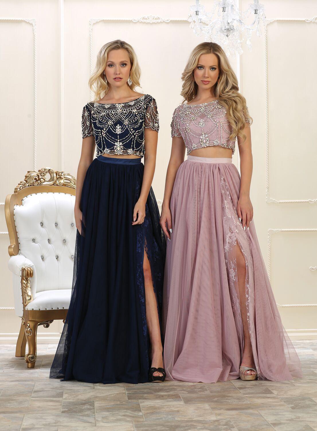 Prom Long Formal Dress Two Piece Set Gown - The Dress Outlet May Queen