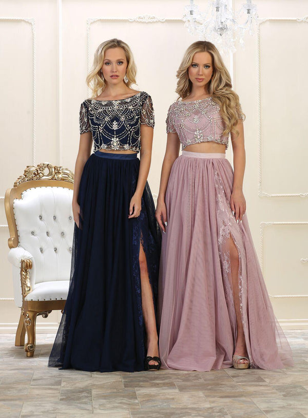 Prom Long Formal Dress Two Piece Set Gown