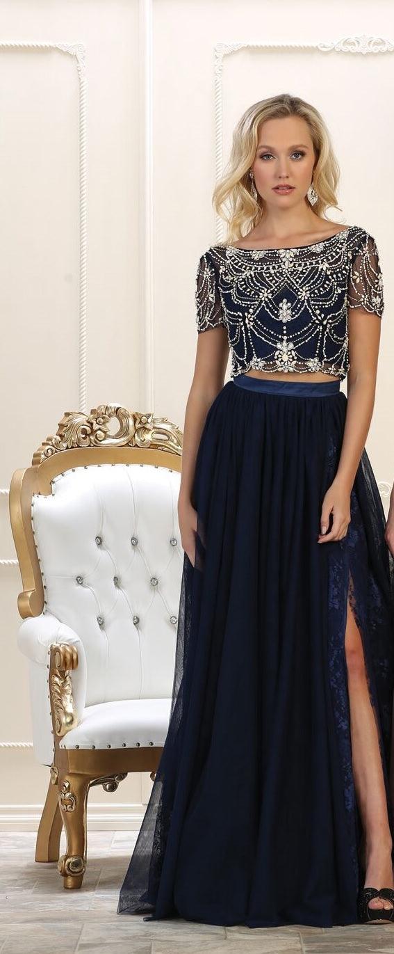Prom Long Formal Dress Two Piece Set Gown - The Dress Outlet May Queen