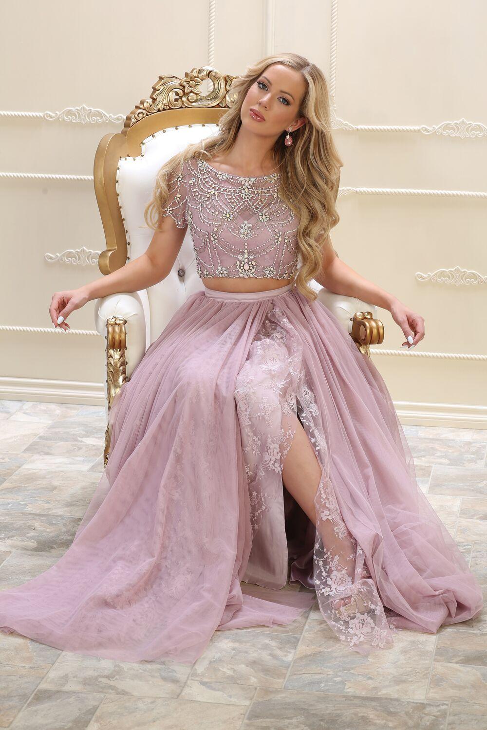 Prom Long Formal Dress Two Piece Set Gown - The Dress Outlet May Queen