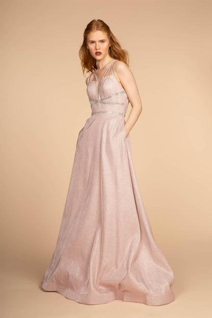 Prom Long Formal Evening Metallic Dress - The Dress Outlet Elizabeth K