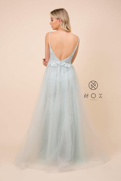 Prom Long Formal Glitter Metallic Skirt Dress - The Dress Outlet Nox Anabel