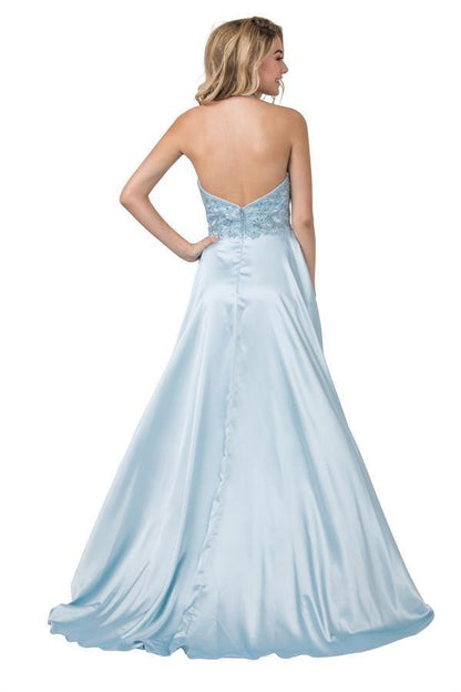 Prom Long Formal Halter Embellished Evening Dress - The Dress Outlet