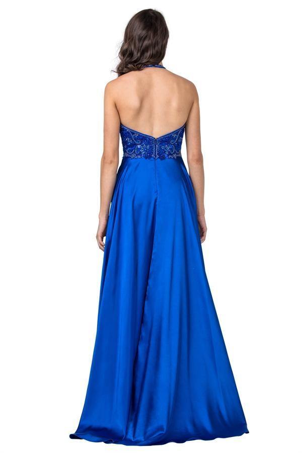 Prom Long Formal Halter Embellished Evening Dress - The Dress Outlet