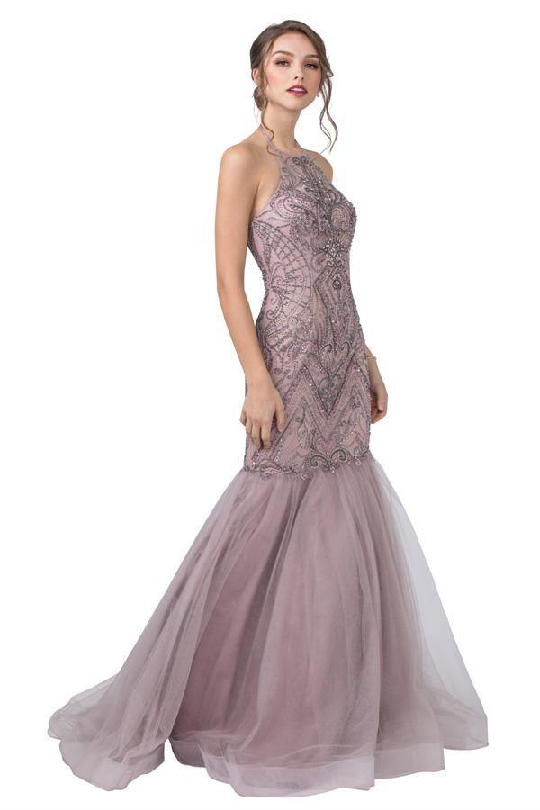 Prom Long Formal Halter Mermaid Evening Gown - The Dress Outlet