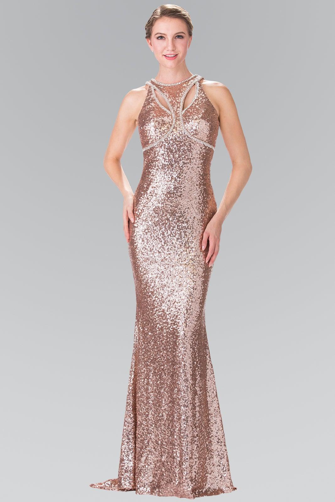 Prom Long Formal Halter Neck Beaded Evening Dress - The Dress Outlet Elizabeth K