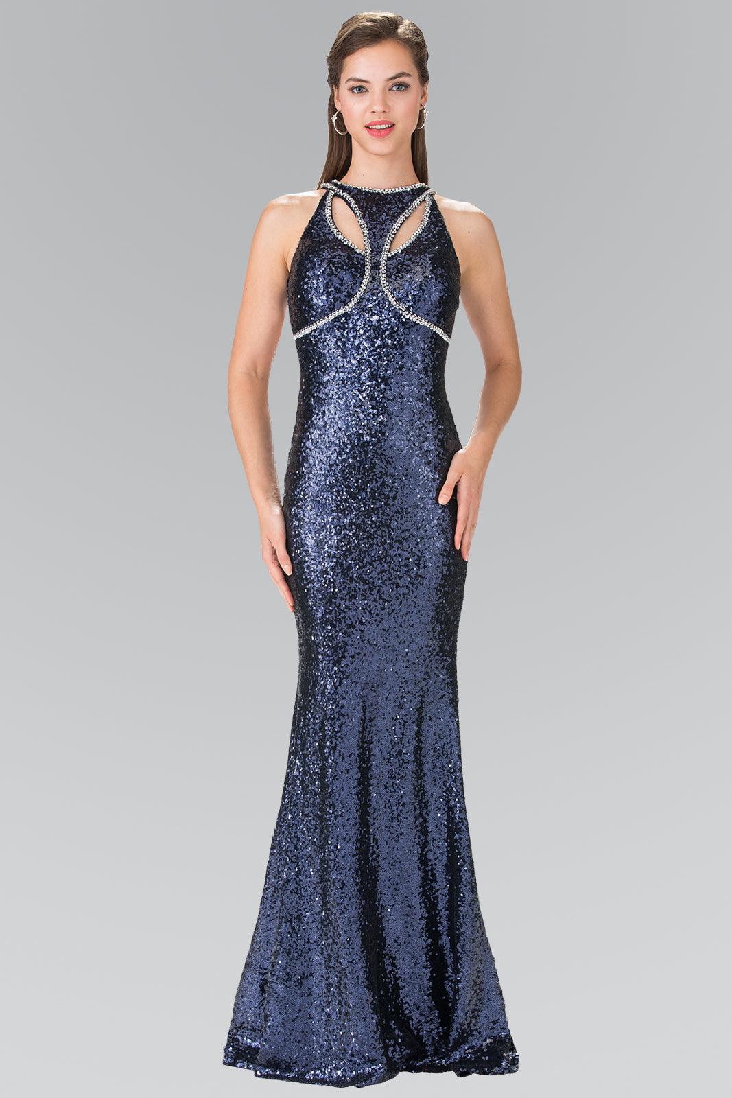 Prom Long Formal Halter Neck Beaded Evening Dress - The Dress Outlet Elizabeth K