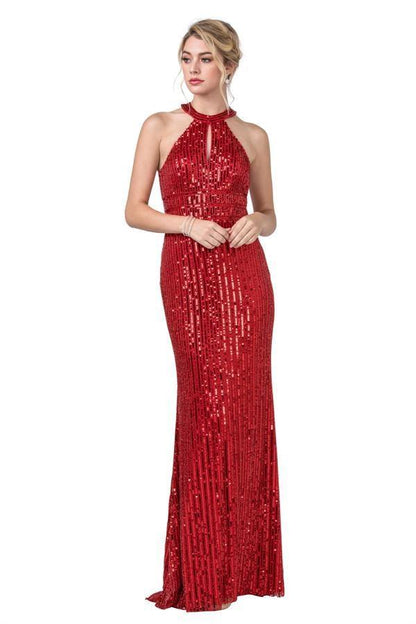 Prom Long Formal Halter Sequins Evening Gown - The Dress Outlet