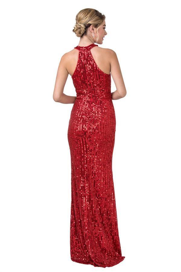 Prom Long Formal Halter Sequins Evening Gown - The Dress Outlet