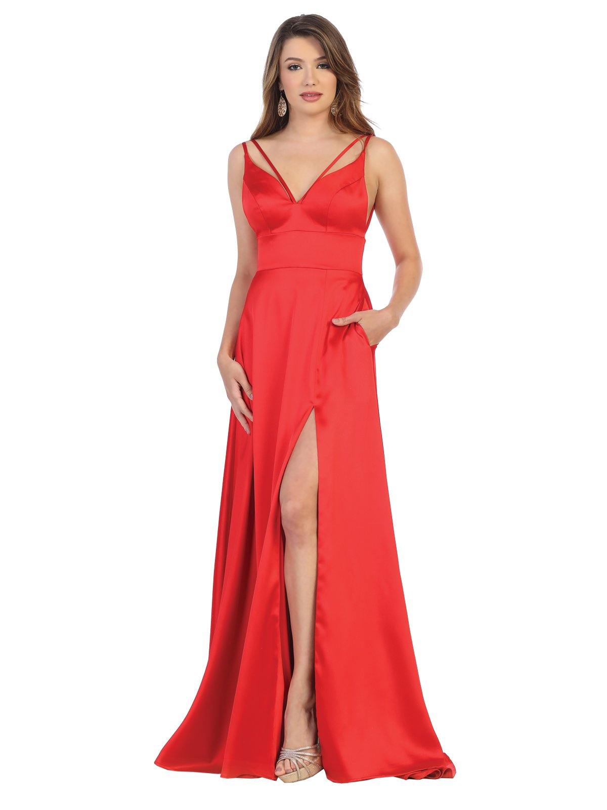 Prom Long Formal Satin High Slit Evening Dress - The Dress Outlet May Queen