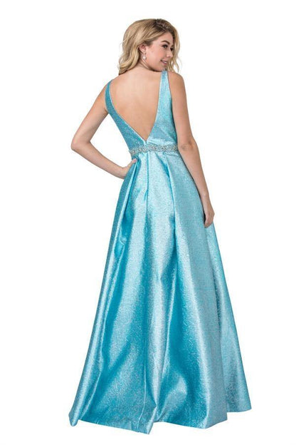 Prom Long Formal Sleeveless Metallic Evening Gown - The Dress Outlet