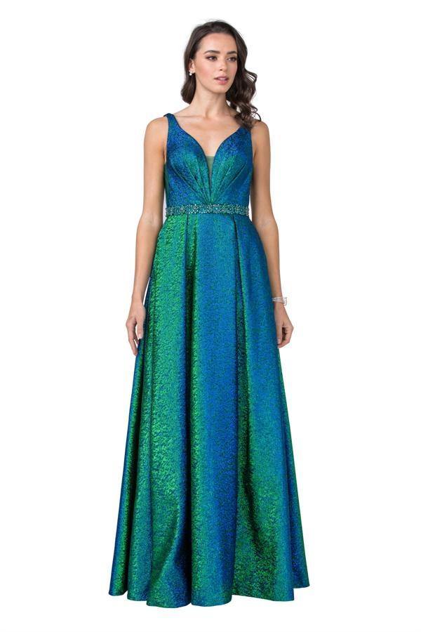 Prom Long Formal Sleeveless Metallic Evening Gown - The Dress Outlet