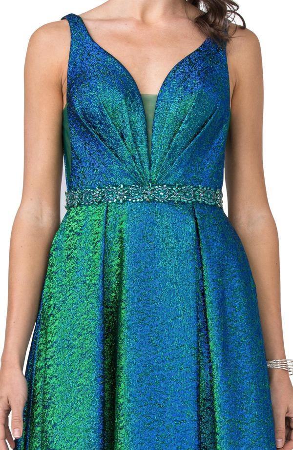 Prom Long Formal Sleeveless Metallic Evening Gown - The Dress Outlet