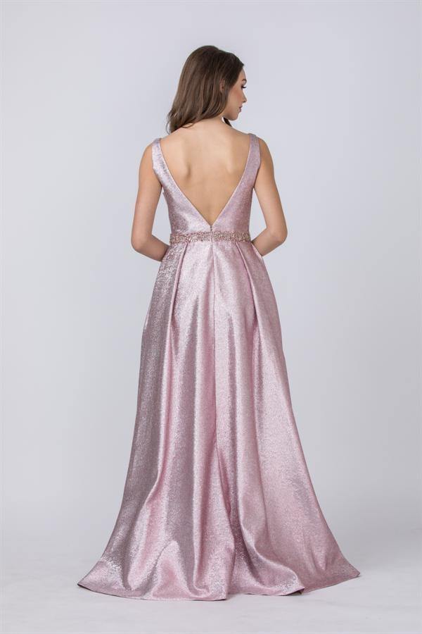 Prom Long Formal Sleeveless Metallic Evening Gown - The Dress Outlet