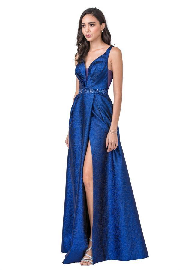 Prom Long Formal Sleeveless Metallic Evening Gown - The Dress Outlet