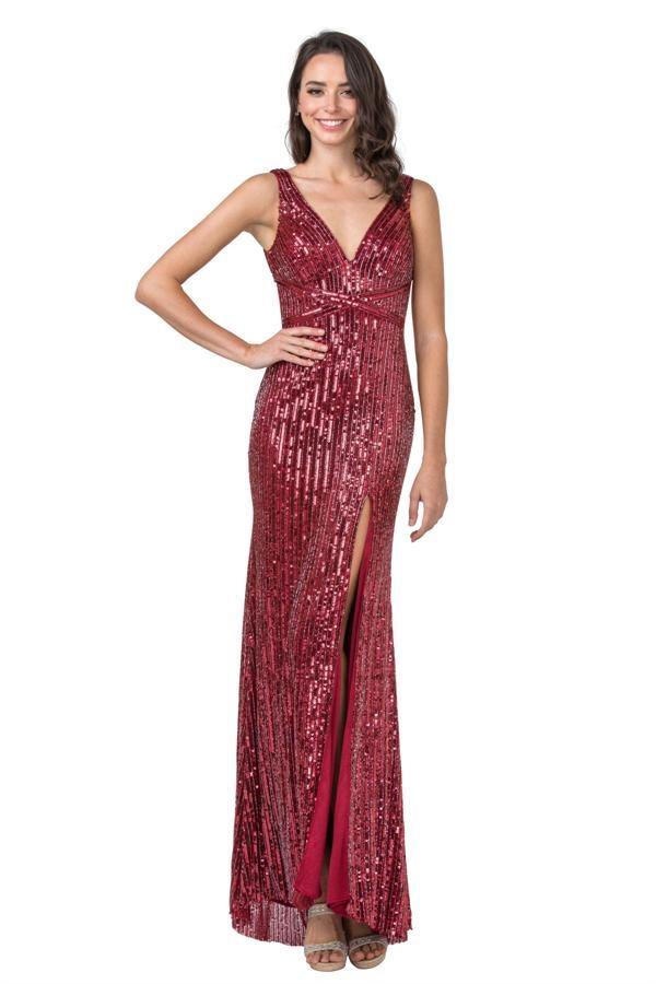 Prom Long Formal Sleeveless Sequins Evening Gown - The Dress Outlet