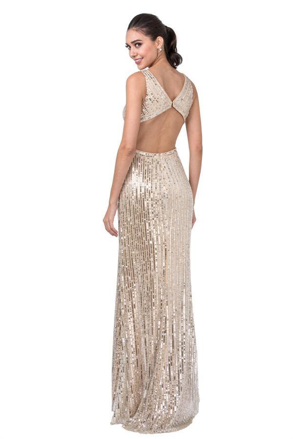 Prom Long Formal Sleeveless Sequins Evening Gown - The Dress Outlet