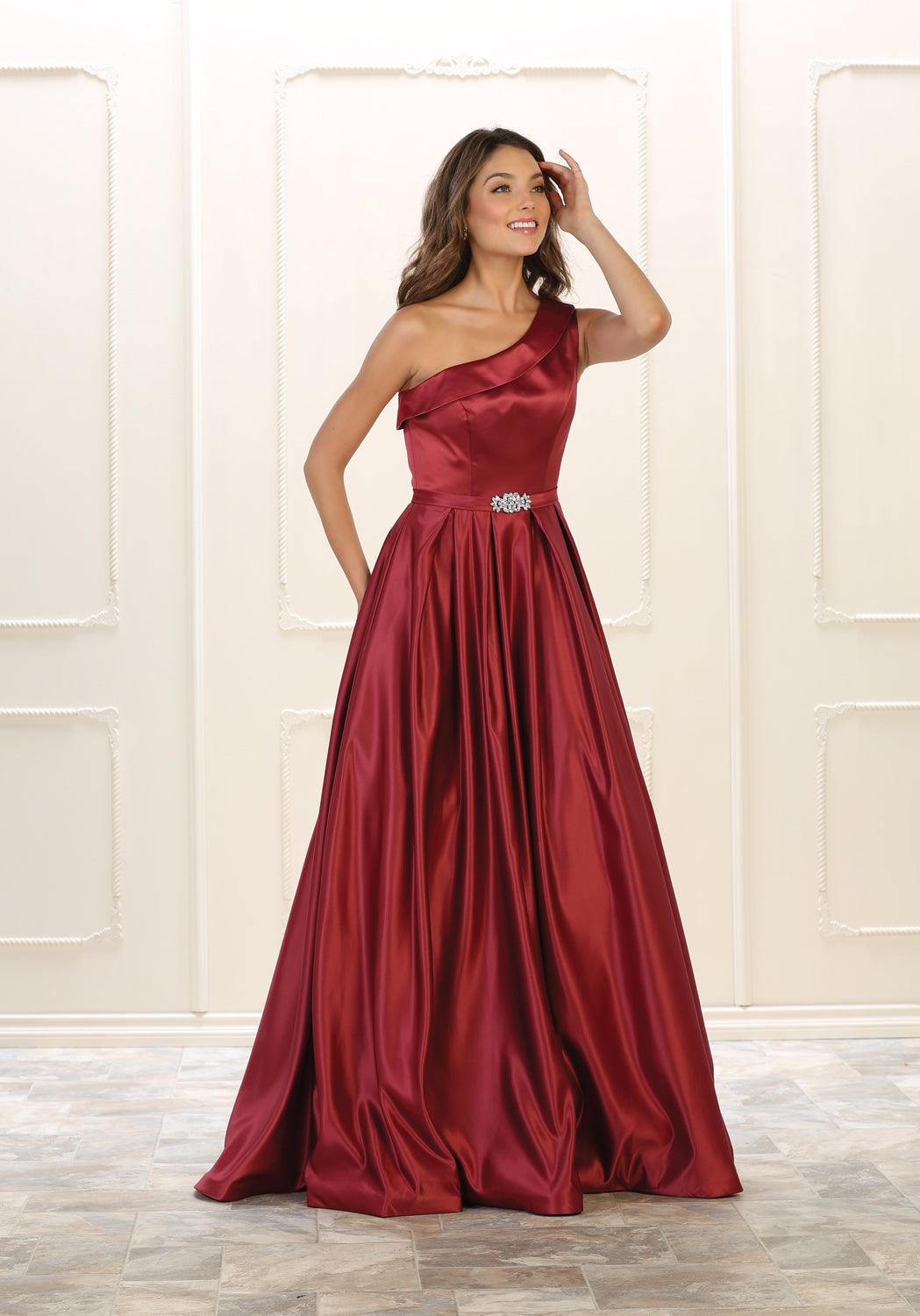 Prom Long Gown Formal Dress One Shoulder - The Dress Outlet May Queen