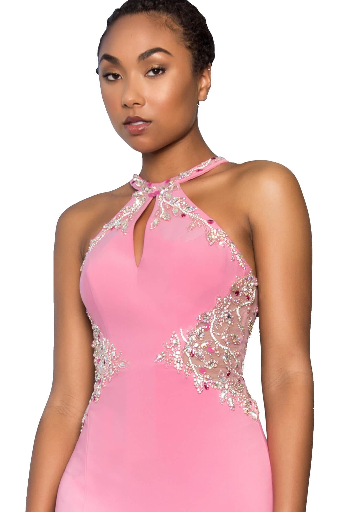 Prom Long Halter Evening Formal Gown with Side Slit - The Dress Outlet Elizabeth K