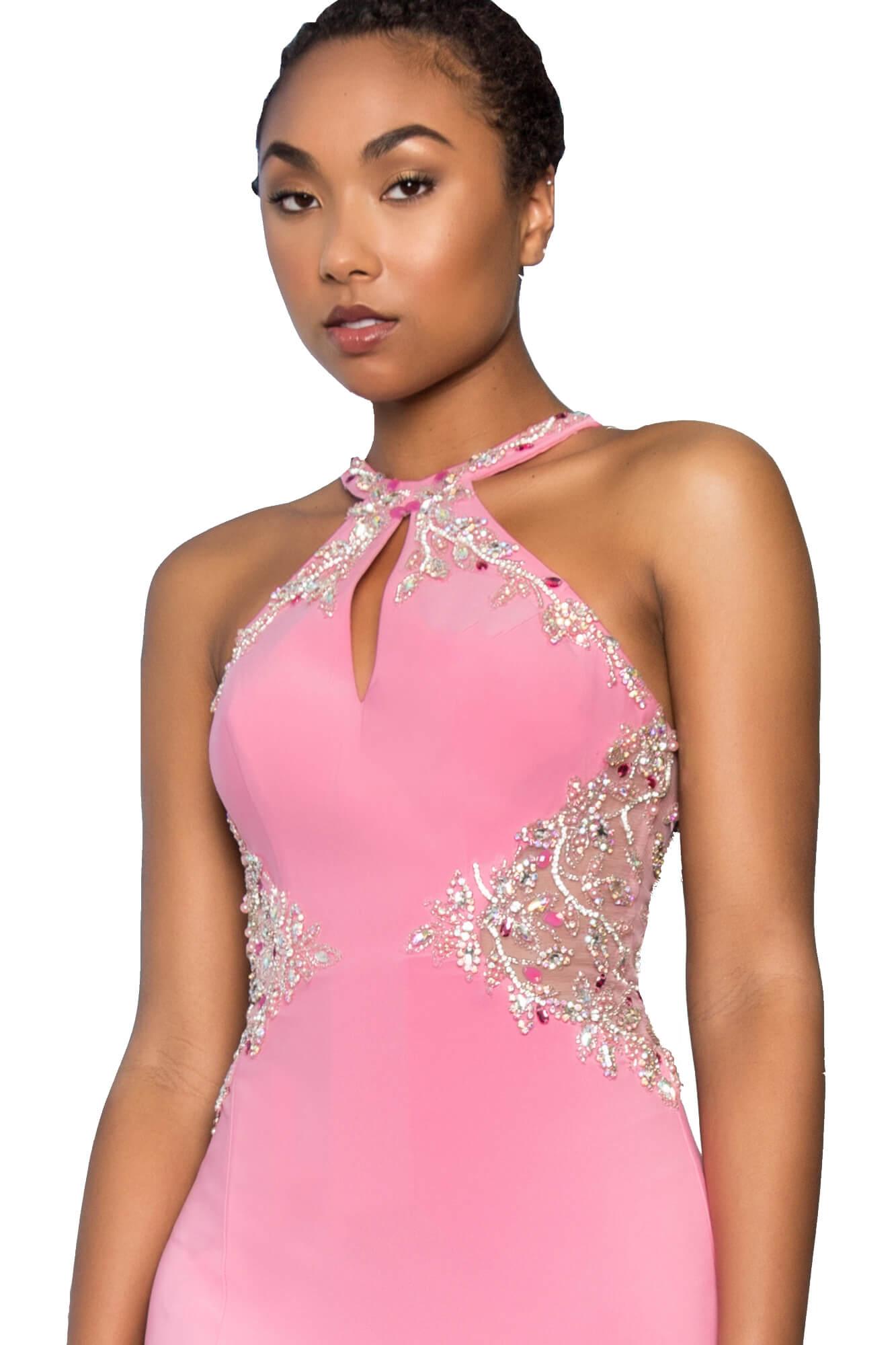 Prom Long Halter Evening Formal Gown with Side Slit