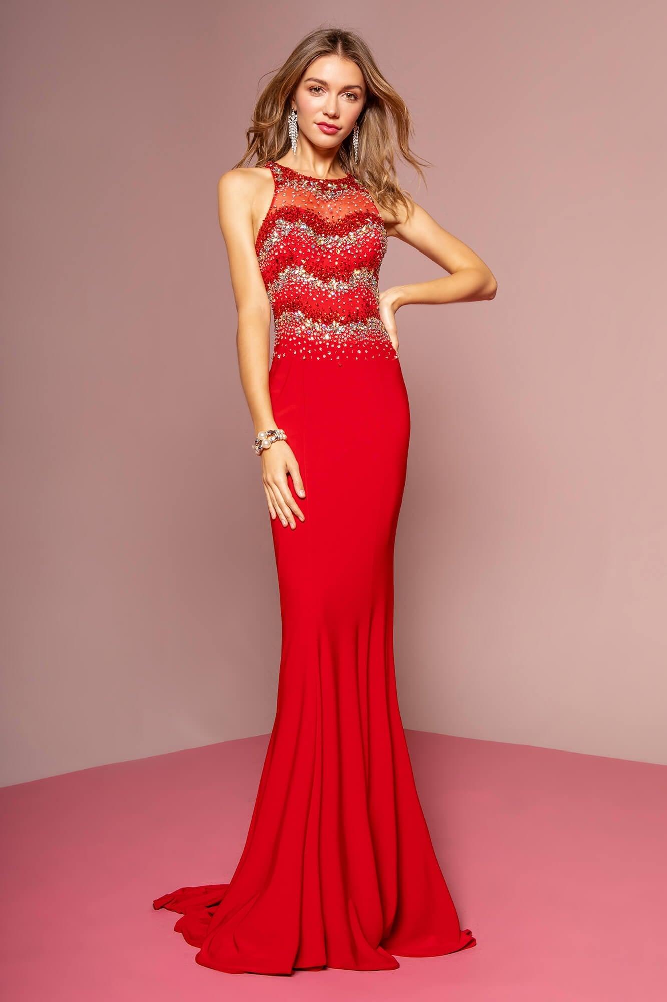 Prom Long Halter Mermaid Fit formal Gown - The Dress Outlet Elizabeth K