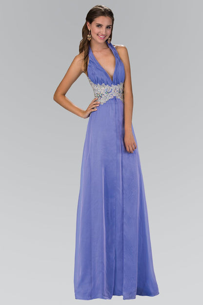 Prom Long Halter Neck Chiffon Evening Dress - The Dress Outlet Elizabeth K