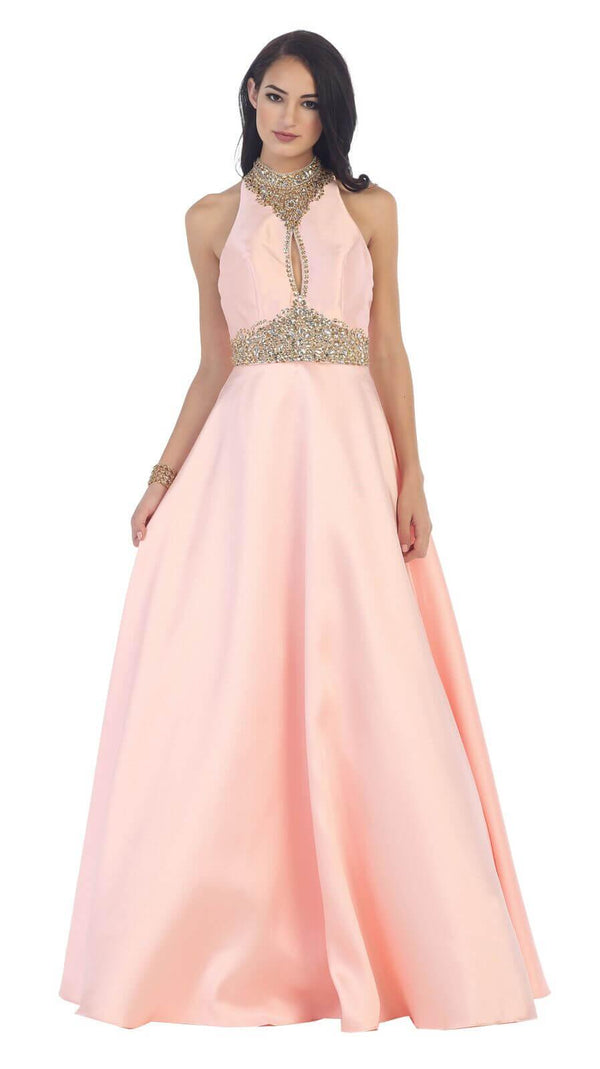 Prom Long Halter Sequins Ball Gown