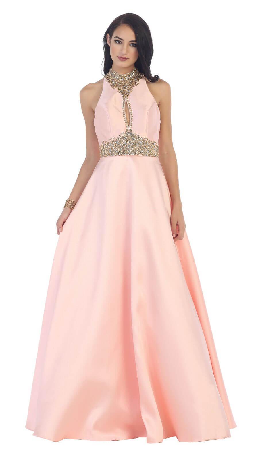 Prom Long Halter Sequins Ball Gown - The Dress Outlet May Queen
