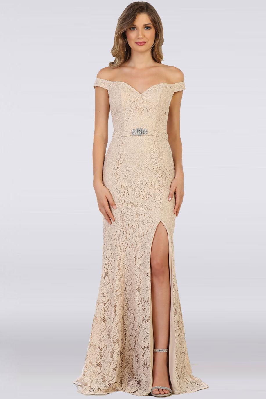 Prom Long Lace Plus Size Dress Formal Gown Off Shoulder - The Dress Outlet May Queen