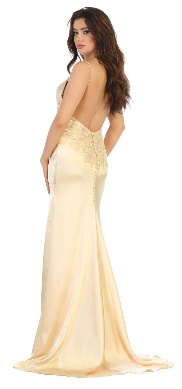 Prom Long Lace Satin Skirt Dress Open Back - The Dress Outlet May Queen