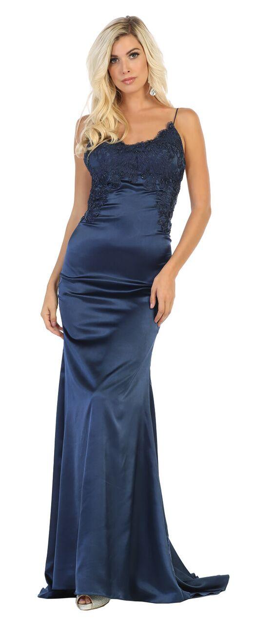 Prom Long Lace Satin Skirt Dress Open Back - The Dress Outlet May Queen