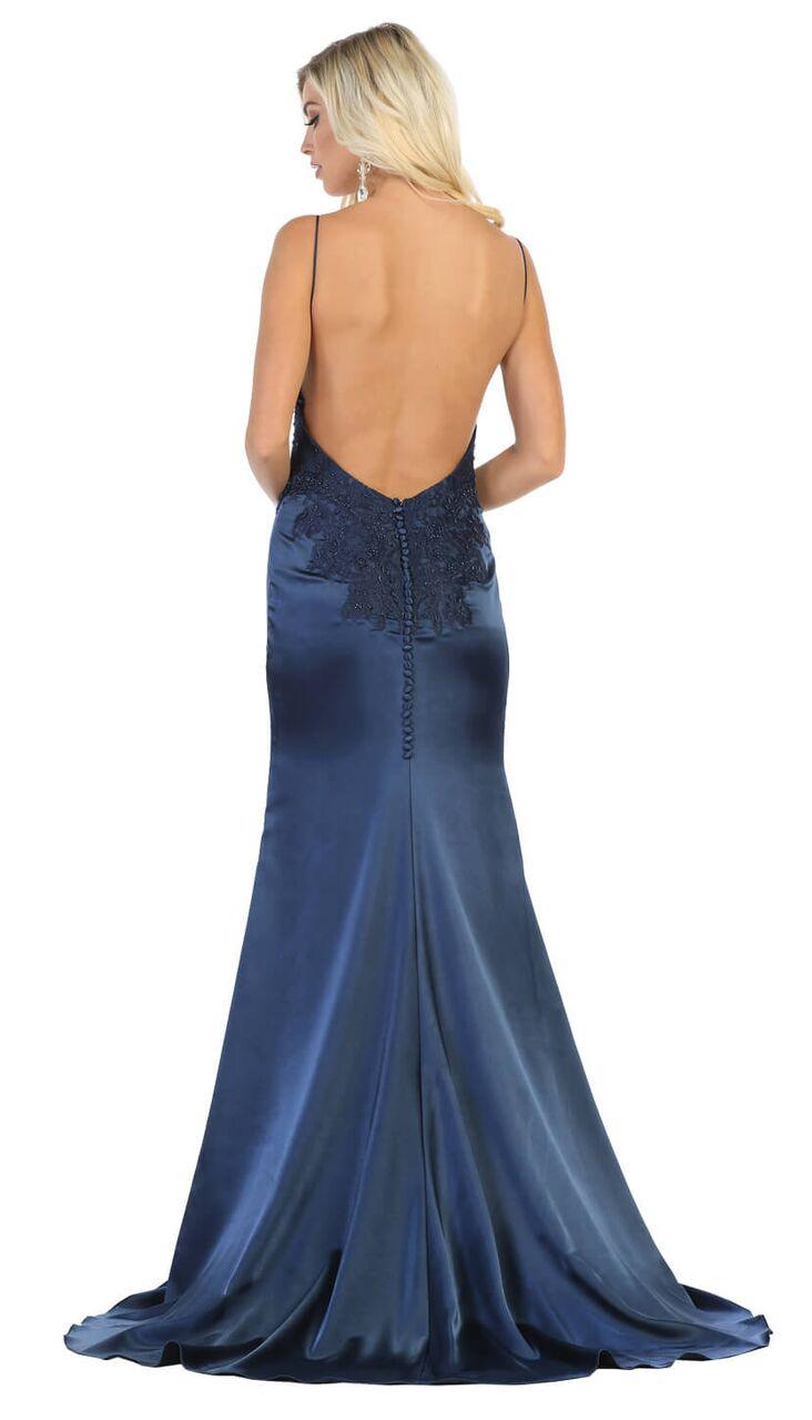 Prom Long Lace Satin Skirt Dress Open Back - The Dress Outlet May Queen