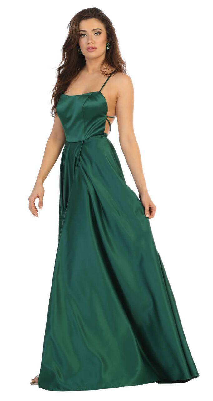 Prom Long Satin with Slit Open Back Dress - The Dress Outlet May Queen