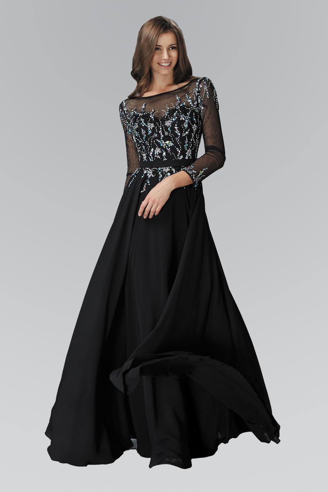 Prom Long Sleeve Chiffon Dress Formal - The Dress Outlet Elizabeth K