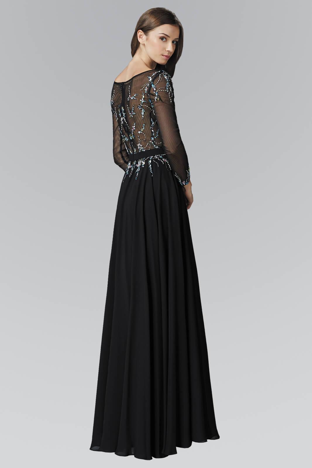 Black Prom Long Sleeve Chiffon Dress Formal for $250.99 – The Dress Outlet