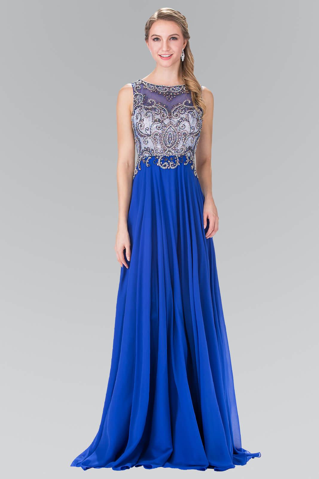 Prom Long Sleeveless Beaded Chiffon Evening Dress - The Dress Outlet Elizabeth K
