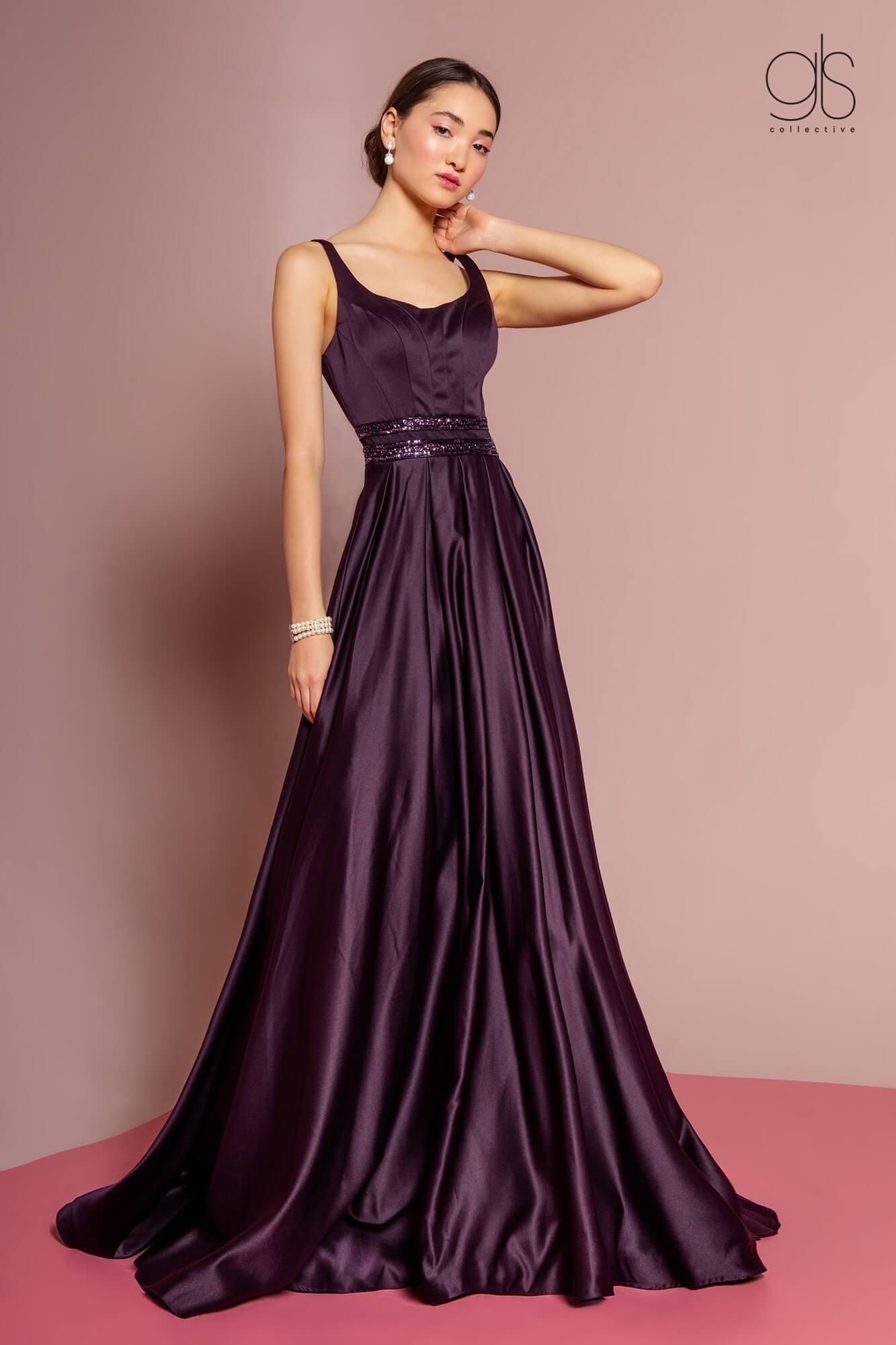 GLS Silver Long Sleeveless Formal Evening Dress - 2XL - Satin Gown with Lace Applique Back GLS Silver Long Sleeveless Formal Evening Dress - 2XL - Satin Gown with Lace Applique Back